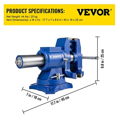 VEVOR Bench Vise 6 Inch, Double Swivel Rotating Heavy Duty Vise Head/Body Rotates 360°,Pipe Vise Bench Vices 30Kn Clamping Force,for Clamping Fixing Equipment Home or Industrial Use 7