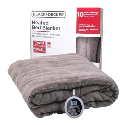 BLACK+DECKER Heated Blanket Electric Twin, Micro Plush Electric Blanket, Heating Blanket with 10 Heating Levels, 10H Timer, Auto Shutoff, Fast Heating (84x90 inches, Grey)