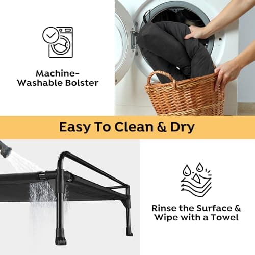 Veehoo Elevated Raised Dog Bed-Cooling Outdoor Dog Cot Bed for Large Sized Dogs Three-Sided Fence Raised Pet Cot with Mesh & No-Slip Feet Dog Hammock Bed with Removable Bolster-35 x 22" Black 6