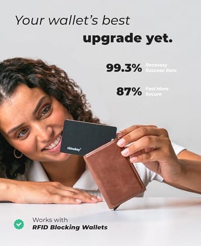 Rhinokey® Apple MFi Certified Wallet Tracker Card Works with Apple Find My (iOS Only) Slim 0.07in Rechargeable IP68 Waterproof Tracker Item Finder AirTag Card with Keychain Hole for Luggage Tags 7