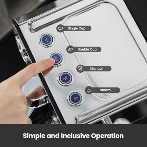 Gemilai Owl Espresso Machine, 15 Bar Professional Semi-Automatic Espresso Maker with Milk Frother Steam Wand & 57oz Removable Water Tank, Dual Display, for Cappuccino, Latte, G3006, Stainless Steel 7