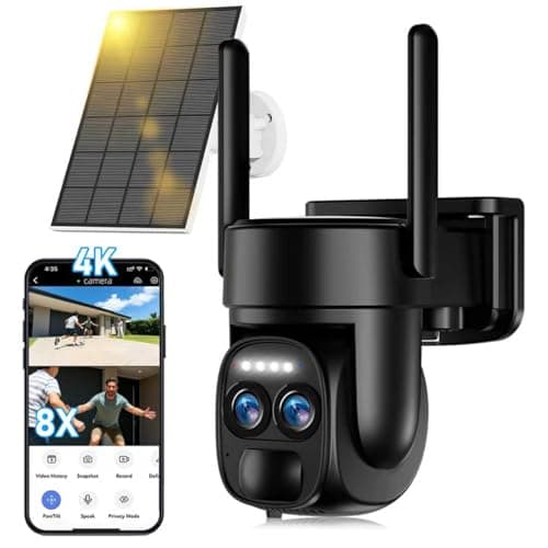 8X Zoom 4K Solar Security Camera Wireless Outdoor, 5GHz/2.4GHz WiFi 360°PTZ Camera Surveillance Exterieur for Home with Dual Lens, Human Auto Tracking, Siren, Color Night Vision, Two Way Audio, IP66