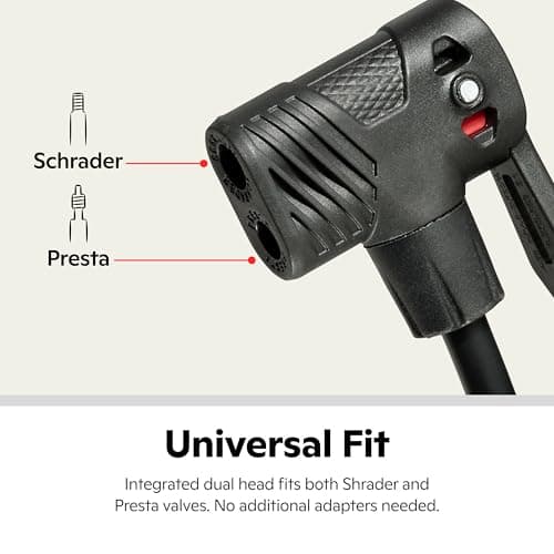 Schwinn Air Center Plus Floor Pump, For Mountain, Cruiser and Electric Bikes, 120 PSI, Soft Grip Handle, with Sports Ball Needle and Dual Head for Schrader and Presta Valves, Manual Air Pump 5