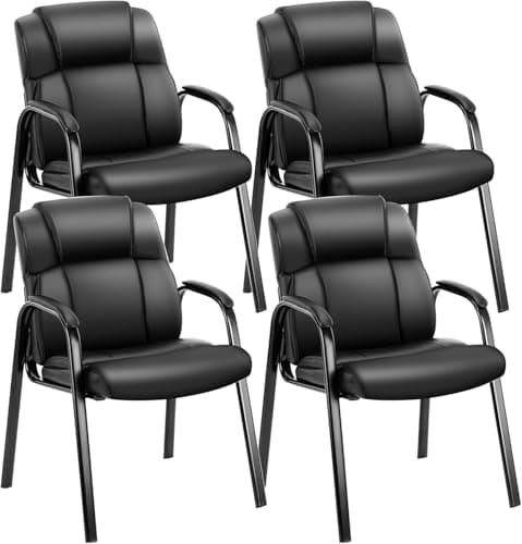 OLIXIS Waiting Room Chairs Set of 4, Leather Office Desk Reception Guest Stationary Side Chair with Padded Arms for Home Conference Lobby Area Meeting Church Medical Clinic Elderly Student