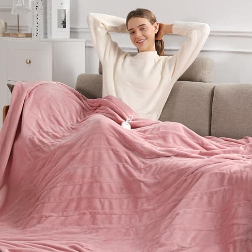 Molatink Electric Blanket Queen Size Heated Blanket 90''X84'' - Fleece Heating Blankets Washable with 5 Heating Level & 10 Hour Auto Off Dual Control Heated Blankets Pink for Winter, Great Gift Ideas 7