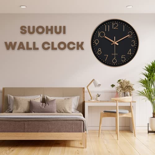 SUOHUI Silent Wall Clock 12 Inch Non-Ticking Wall Clocks Battery Operated for Living Room Decor Modern Wall Clock for Home/Bedroom/Office/Classroom/School/(Rose Gold) 8