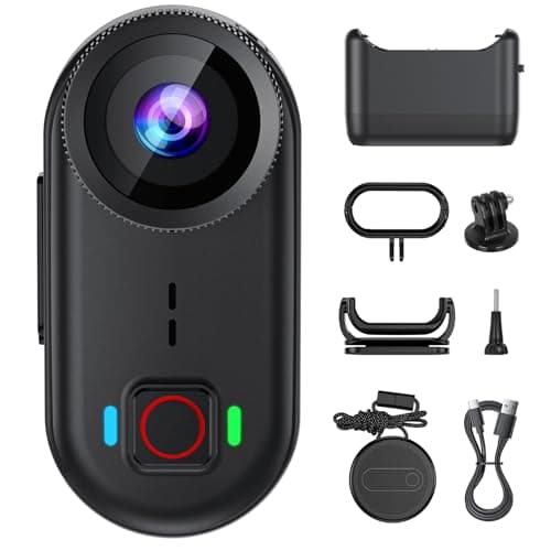 toberto 4K Thumb Action Camera, Mini Body Camera with WiFi, Magnetic Wearable 150° Hands-Free Recording POV Camera, EIS Stabilization, Waterproof, 64GB, Mount Anywhere for Sports Vlogging (Black)