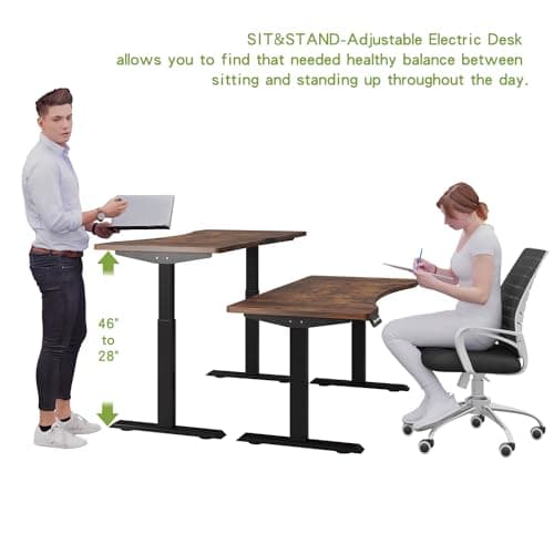 Radlove Dual Motors Height Adjustable 63 x 30 Electric Standing Desk with Curved Design Stand Up Table 4 Memory Keys, Computer Desk with Splice Board Home Office Desk, Brown Top + Black Frame 7