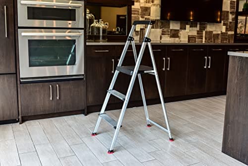 Rubbermaid 3-Step Ladder, Aluminum Lightweight Folding Step Stool with Project Top, Silver, Tested to US Safety Standards, No Assembly Required 8