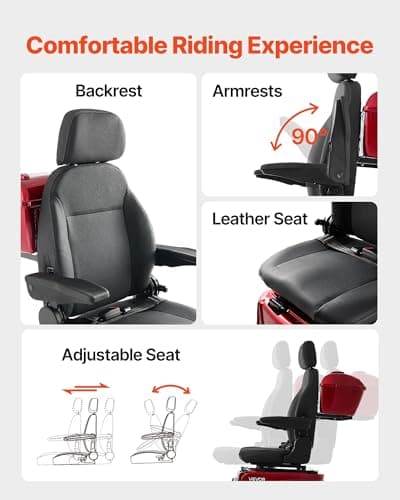 VEVOR Heavy Duty 4-Wheel Mobility Scooter, Powerful 1000W Brushless Motor, 500 lbs Capacity, 21.5 Miles Long Range, All Terrain Mobility Scooter with Lockable Trunk for Seniors & Adults 5