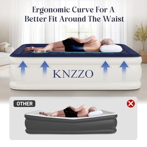 KNZZO Air Mattress Full with Built-in Pump, Blow Up Mattress with Soft Flocked Top, Leakproof Inflatable Mattress, Foldable Waterproof Air Bed for Home, Guests, Camping, with Storage Bag 8