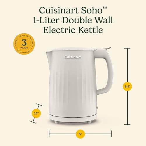 Cuisinart Soho 1-Liter Double Wall Electric Hot Water Kettle, Tea Kettle with Stainless Steel Interior, One Touch Operation to Boil Water for Tea, Hot Cocoa, or Instant Oatmeal, CK-10TR, Truffle 8