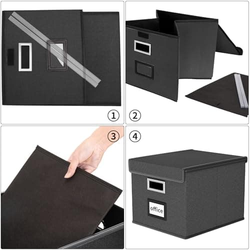 Huolewa File Organizer Box with Lid, Collapsible File Folder Organizer for Office Document Storage, Filing Box with Plastic Slide for Letter Size Hanging File Folders(1 Pack, Black) 7