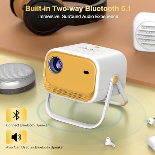 Electric Focus&360°Adjustable Stand-1080P Phone Projector with WiFi and Two-Way Bluetooth,MEER 2025 Latest Upgraded Auto Keystone 4K Support Ceiling Projector, Home Movie Projecteur for iPhone 6