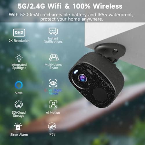 4PCs 2K Security Camera Wireless Outdoor, Surveillance Indoor Home Camera, Battery Powered WiFi Security Cameras with Color Night Vision, AI Motion Detection, 2-Way Audio, IP65, SD/Cloud, Works Alexa 2