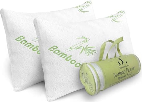 Memory Foam Rayon Bamboo Pillows Queen Size Set of 2 for Sleeping [Adjustable] - Cool & Breathable Cover with Zipper Rayon Bamboo Pillowcase - Relieves Neck Pain - Back/Stomach/Side Sleeper