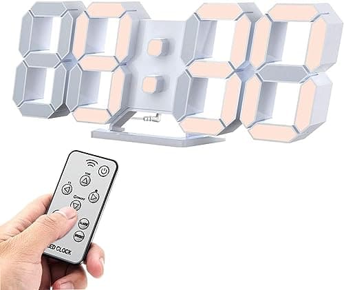 COVERY Digital Wall 3D Clock, Led Desk Clocks, 10 '' Large Number for Bedroom, Living Room, Home and Office - Alarm, Snooze, Temperature, Remote, Nightlight, Auto Light Brightness