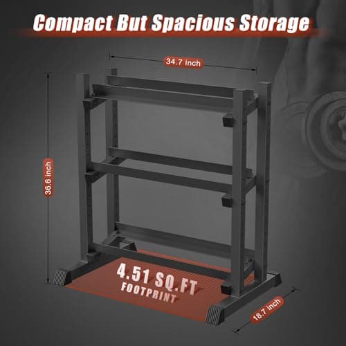 3-Tier Dumbbell Rack Stand Only, 1100LB Capacity Adjustable Weight Rack for Home Gym, Heavy-Duty Weight Stand for Dumbbells & Kettlebells(Rack Only) 6