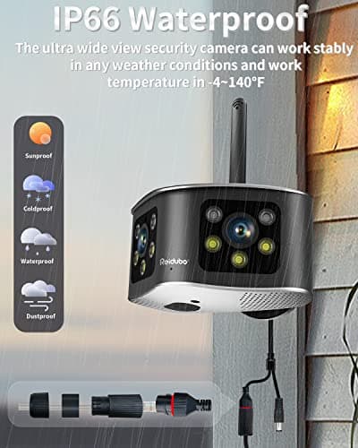 Reidubo 4K WiFi Security Cameras Outdoor with 165° Ultra-Wide Angle, Ultra-HD Dual Lens Cameras for Home Security, Two-Way Talk, Color Night Vision, IP66 Waterproof, Sound & Light Alarm 8