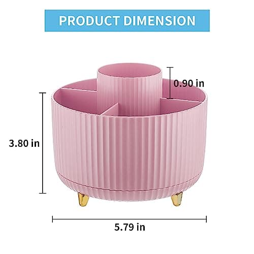 Marbrasse Desk Organizer, 360-Degree Rotating Pen Holder, Desk Organizers and Accessories with 5 Compartments Pencil Organizer, Art Supply Storage Box Caddy for Office, Home(Pink) 5