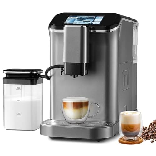 VEVOR Fully Automatic Espresso Machine - with Automatic Milk Frother, 20 Bar Super-Automatic Cappuccino Latte Machine with TFT Touch Screen, Grinder, 15 Grinding Levels, and Removable Milk Reservoir
