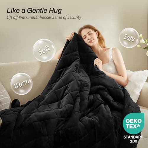 Sherpa Fleece Adult Weighted Blanket, 15 Pounds Dual Sided Soft Plush Blanket for Couch Bed Sofa, Heavy Thick Blankets with Glass Beads Great for Sleep, 60 x 80 inches, Black on Both Sides 6