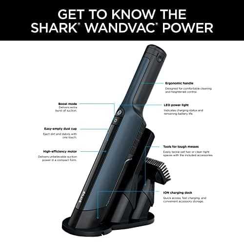 Shark WV410BL WANDVAC Cordless Hand Vacuum, Ultra-Lightweight & Portable with Powerful Suction & Tools for Pets, Designed for Car & Home, Dark Blue 13