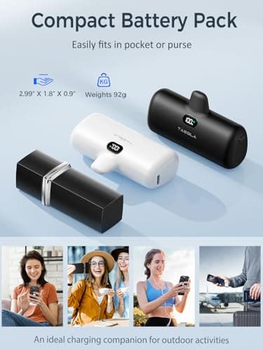 Taegila 2 Pack Portable Phone Charger for iPhone 15/16/17 Series, 5000mAh USB-C Power Bank with Built-in Cable & LCD Display, Mini Battery Pack, Fast Charging for Samsung, Google Pixel, and More 8