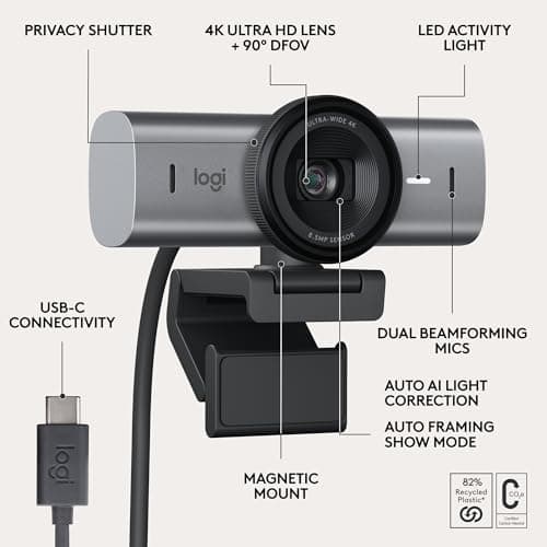 Logitech MX Brio 705 for Business 4K Webcam with Auto Light Correction, Ultra HD, Framing, Show Mode, USB-C, Works with Microsoft Teams, Zoom, Google Meet - Graphite 6