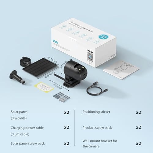 ELYSOO Security Cameras Wireless Outdoor, 2K Color Night Vision, Solar Camera Outdoor Wireless for Home Security, 4G LTE 360°Panoramic View, Weatherproof, Cellular, 2pack 7