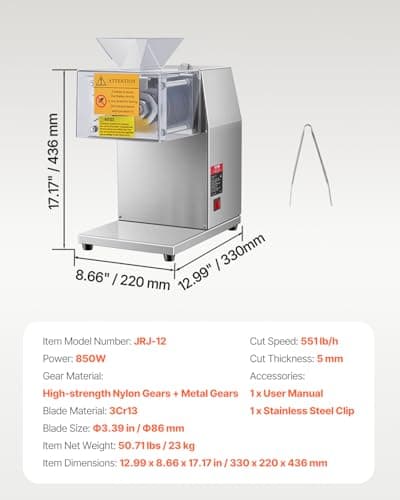 VEVOR 850W Meat Slicer, Commercial Meat Cutting Machine, Stainless Steel, 5 mm Thickness, Detachable Blades, Electric Food Slicer for Home Kitchen Restaurant Supermarket 7