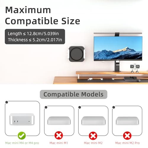 Pholiten Mount Bracket for Mac mini M4/M4Pro, Under Desk,Wall Mount or Behind Monitor, 2.2Lbs Capacity, Space-Saving Metal Holder with Precise Fit，White 7
