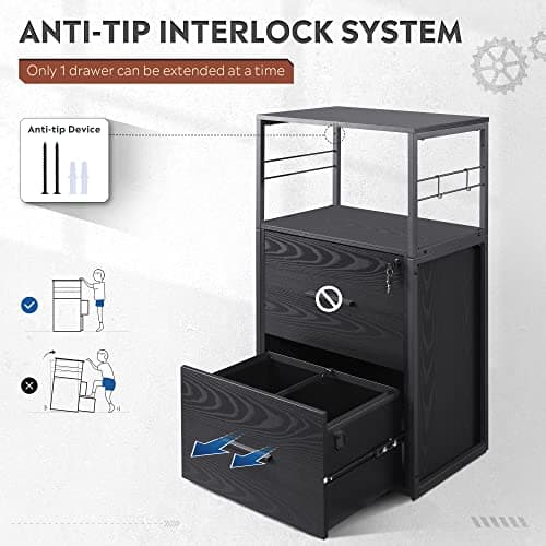DEVAISE 2 Drawer Lateral File Cabinet with Lock, Filing Cabinet fits Letter/Legal/A4 Size, Large Printer Stand with Storage Shelves for Home Office, Black 7
