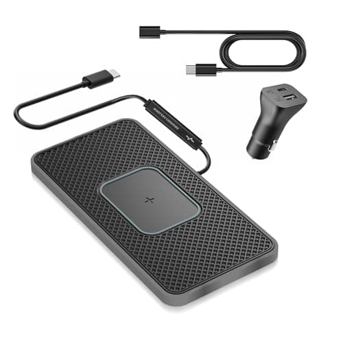 Wireless Charger Car Charging pad 15W Wireless Phone Charger Fast Non Slip Cell Phone Cordless Charging mat Compatible with iPhone 11/12/12/14/15 Galaxy S21/S22/S23/24 NOTE10(C1Pro 30cm Cable)