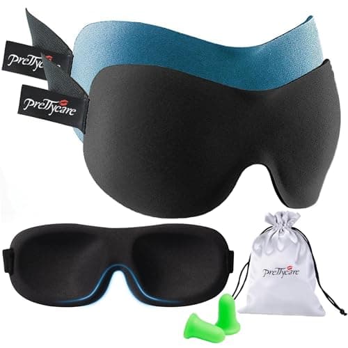 PrettyCare 3D Sleep Mask 2 Pack,Eye Mask for Side Sleeper 3D Contoured Sleeping Mask Blackout Out for Men- Blindfold Airplane with Ear Plugs, Night Masks with Travel Bag (Black&Blue)