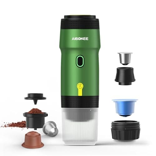 AIBOKEE Portable Electric Espresso Machine,Travel Coffee Maker for Camping, Car Coffee Maker Self-Heating with USB-DC,3-in-1 Extraction of 8g Coffee Powder,NS and Small Capsules for RV,Hiking,Office G