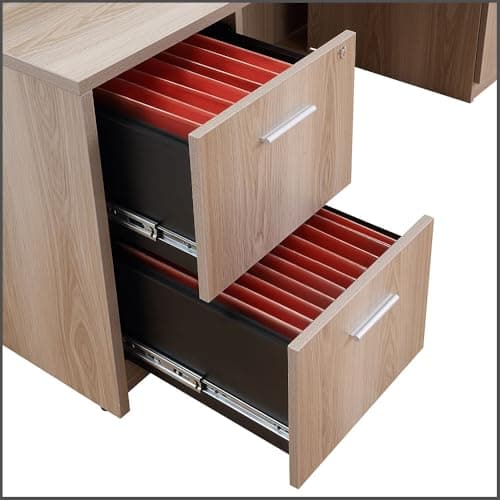 NBF Bowfront Executive Office Desk for Home - Wooden Pedestal Table with Locking Drawers on Both Sides - At Work Ideal Metal Drawer Desk for Business Use - 71" W, Warm Ash Laminate 8