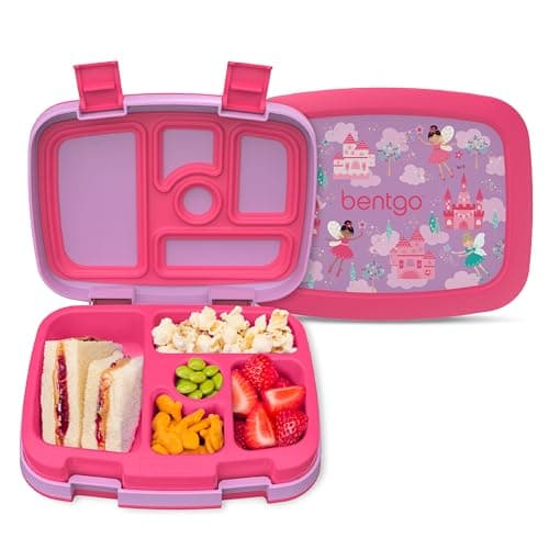 Bentgo Kids Prints Leak-Proof, 5-Compartment Bento-Style Kids Lunch Box - Ideal Portion Sizes for Ages 3-7, Durable, Drop-Proof, Dishwasher Safe, & PFAS & BPA-Free Materials (Fairies)