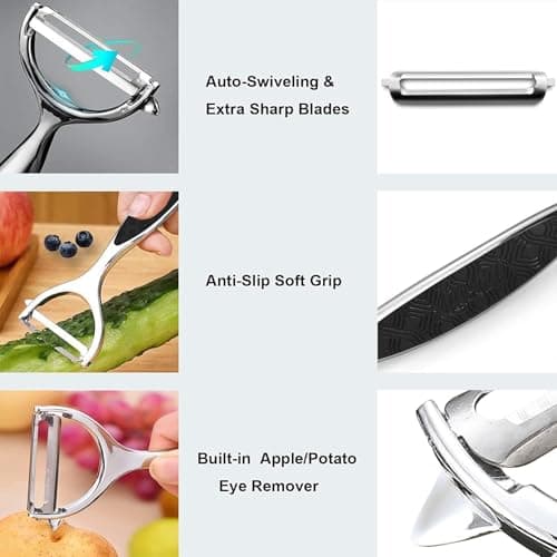 Vegetable peelers for Kitchen, Y shaped peeler for Vegetables, Fruits, Potatoes with Ergonomic Grip, 1 Pack, Silver 5