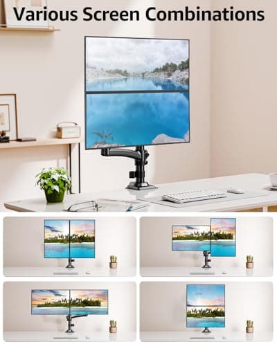 Dual Monitor Stand Holds 4.4-22 lbs Each, Dual Monitor Arm for 2 Monitors, Height Adjustable Computer Desk Mount for Max 32 inch Screens, VESA Mount with C-clamp & Grommet Base, Freelift Black 8