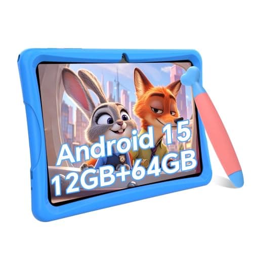 2026 Upgraded Kids Tablet, Android 15 Tablet for Kids Age 3-7, Parental Control, Pre-Installed Educational Apps, Includes EVA Protective Case & Drawing Pen, 12GB+64GB, 2TB Expand, with Eye Protection