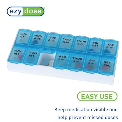 EZY DOSE Weekly (7-Day) AM/PM Daily Pill Case, Medicine Planner, Vitamin Organizer, Fish Oil Holder, Supplements Container, Medium Compartments, 2 Times a Day, Color May Vary, BPA Free 5