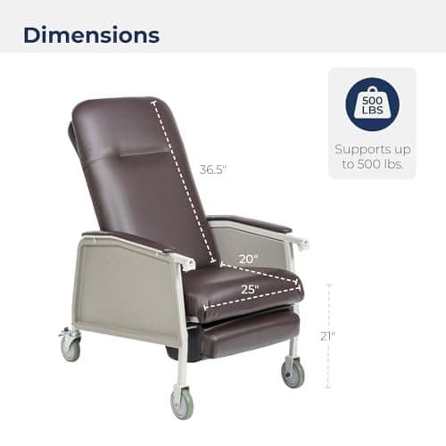 Drive Medical 3 Position Heavy Duty Bariatric Geri Chair Recliner, Reclining Clinical Chair with Armrests and Tray, Extra Wide Seat, Chocolate 7