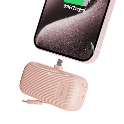 Teezne Small Portable Charger iPhone 4500mAh Power Bank with Built-in Cable Travel Essentials Ultra-Compact Battery Pack Compatible with iPhone Series,Samsung,Android