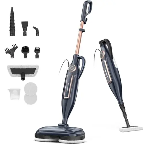 DEVOAC VM6 Scrubbing Steam Mop with Rotating Mop Pads, 10 in 1 Steam Mop, Lightweight Spin Mop & 3 Steam Modes for Hard Floor Laminate Marble Floors
