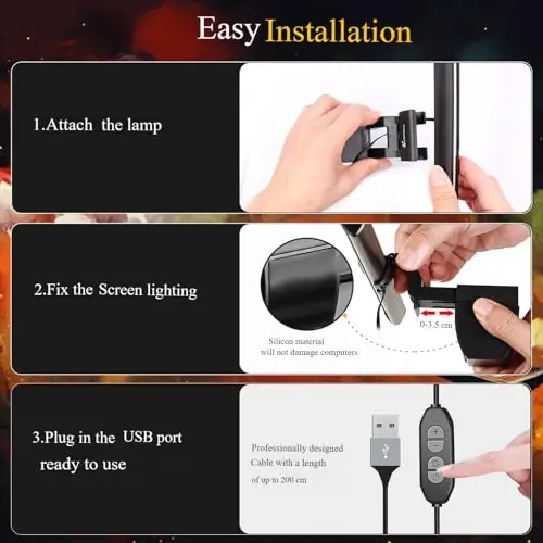 CATPOWER Computer Monitor Light Bar, LED Screen Light Bar for Workspace, Dimmable Monitor Lamp, Button Control Monitor Lamp for Desk/Office/Home/Game, for Eye Caring 6