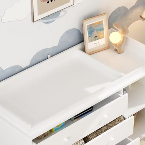ROMSHINE Nursery Dresser with Baby Changing Table, Diaper Changing Tables for Nursery with 5 Drawers & Shelves, Changing Station Nursery Organizer for Bedroom, White (47.6" W x 19.7" D x 36.1" H) 5