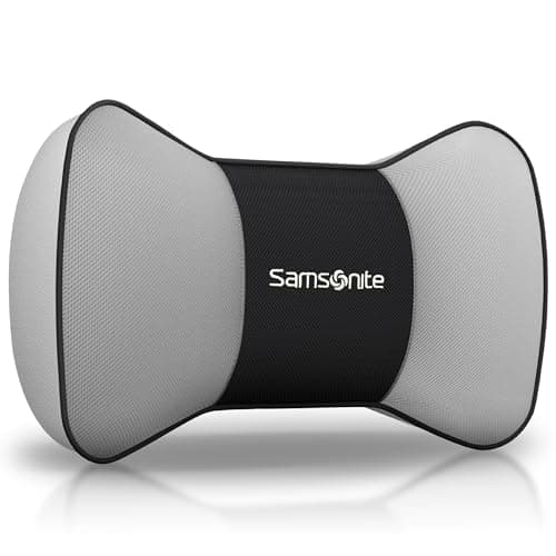 Samsonite Neck Pillow for Car – Ergonomic Memory Foam Headrest Cushion – Car Seat Support for Driving Comfort – Compact Neck Rest – Travel Pillow for Long Road Trip, Grey