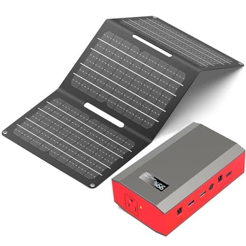 Portable Solar Power Bank with AC Outlet 65W 110V External Battery Pack, 23400mAh Portable Laptop Charger with Foldable Solar Panel 30W for Outdoor Smart Device Camping Hiking Trip Off Grid Backup
