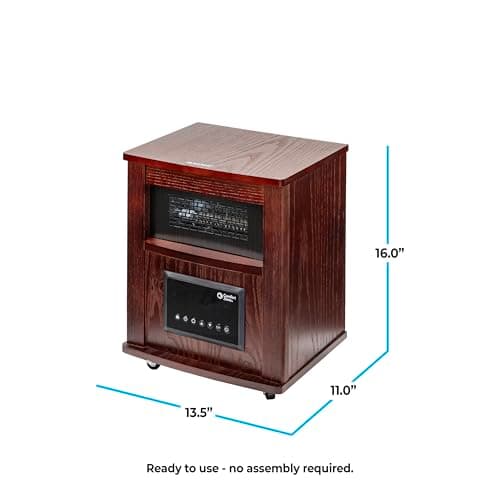 Comfort Zone Wood Cabinet Space Heater with Remote, 16 inch, Adjustable Thermostat, Digital Display, Overheat Protection, Electric, Infrared Quartz, Ideal for Home, Bedroom, & Office, 1,500W, CZ2032C 9